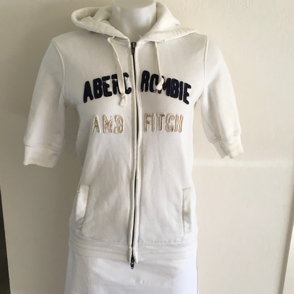 ABERCROMBIE & FITCH White Logo Hoodie Sweatshirt S